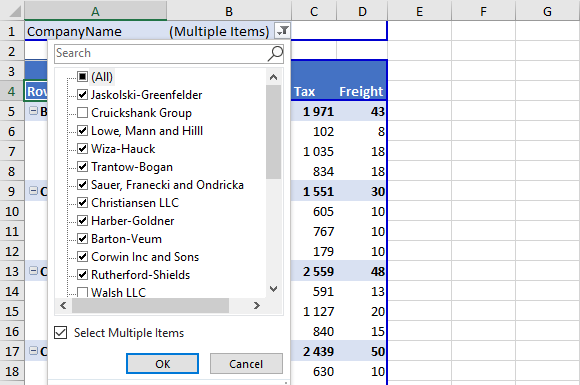 Pivot table filter